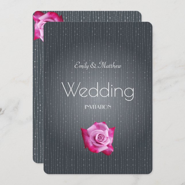 Convite Cinza Rosa Rosa Rosa Rosa, Rosa, Texturizada Convi (Frente/Verso)