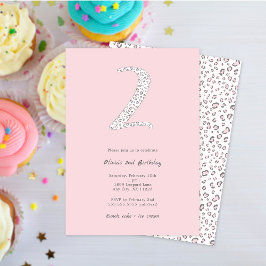 Convite Cinza rosa segundo aniversário-leopardo