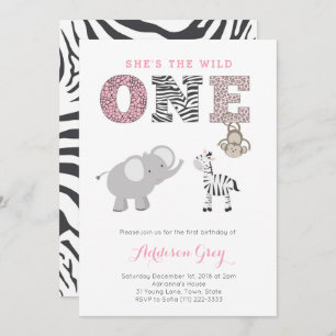Convite Cinza Rosa Selva Safari Primeiro Aniversário Para 