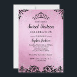 Convite Cinza Rosa Tiara Damask Sweet Sessenta<br><div class="desc">Mais elegantes 16 convites na Loja Little Bayleigh</div>