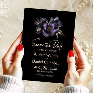 Convite Cinza Roxo Preto Floral Salvar Data