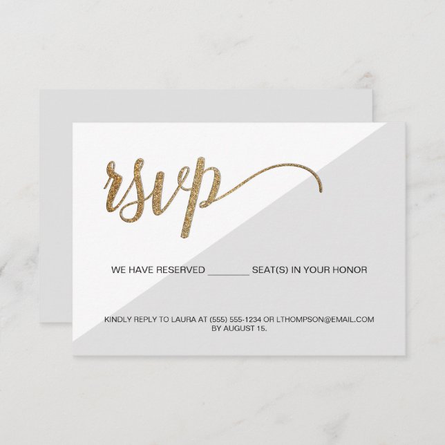 Convite Cinza RSVP Moderna Dourada Sem envio de correio Re (Frente/Verso)