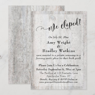 Convite Cinza Rústico Desgastado da Madeira Nós Fugimos Ce
