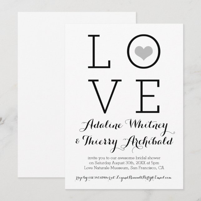 Convite Cinza Simple Love Chá de panela Convida (Frente/Verso)