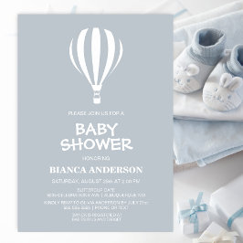 Convite Cinza simples Chá de fraldas de balão de ar quente