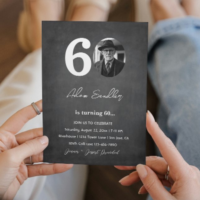Convite Cinza simples e elegante 60ª Festa de aniversário (Criador carregado)