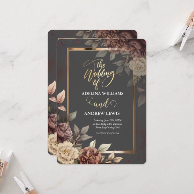 Convite Cinza Simples Minimalista, Casamento de Frame Dour (Frente/Verso In Situ)