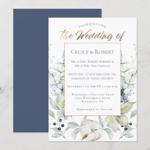 Convite Cinza Verde de inverno Casamento Floral de inverno