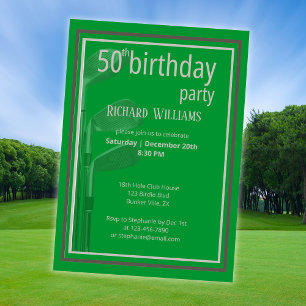 Convite Cinza Verde Formal Moderna do Golf Club 50º Aniver