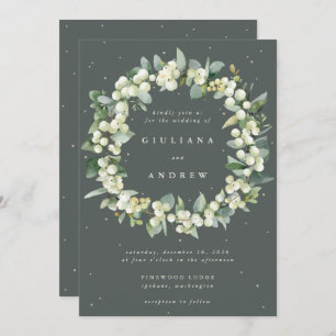 Convite Cinza Verde Snowberry+Eucalyptus Wreath Casamento