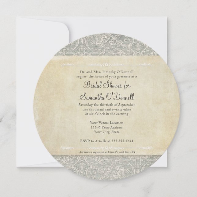 Convite Cinza Vintage Casamentos com rendas francesas (Frente)