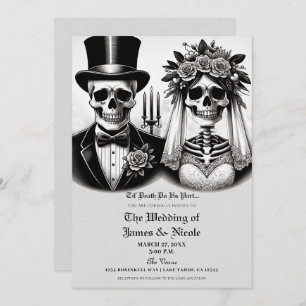Convite Cinza Vintage White Skeleton Noiva e Casamento de