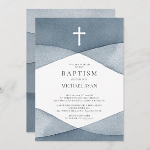 Convite Cinza Watercolor Boys Baptism