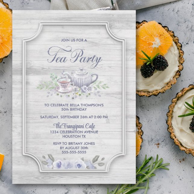 Convite Cinza Wood Birthday Tea Party (Criador carregado)