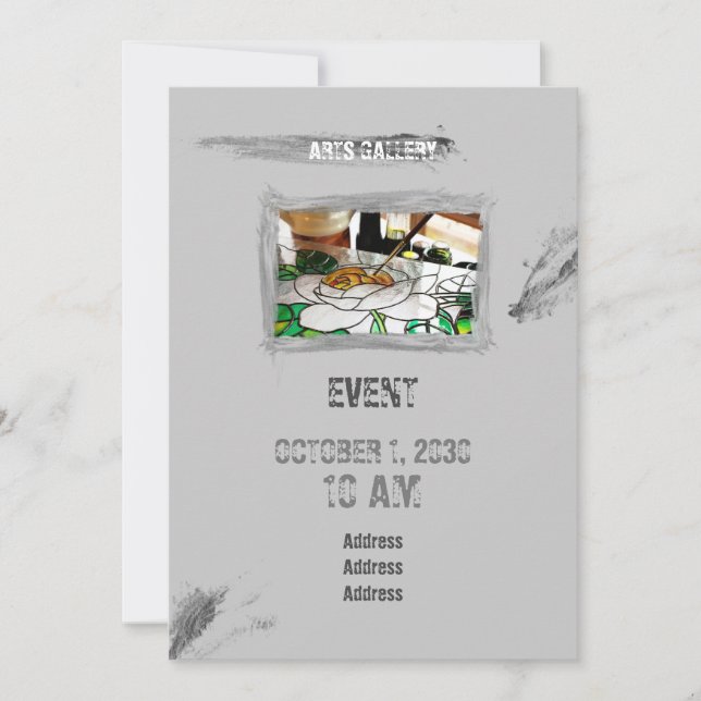 Convite Cinzas Amiáveis Brushstrokes Arte Desenhada Mão (Frente)