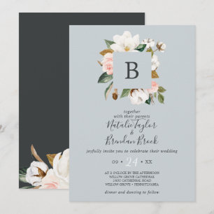 Convite Cinzas Azuis Magnolia Elegantes Em Um Casamento