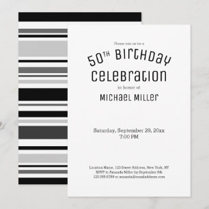 Convite Cinzas Brancas Negras Modernas Stripes 50º Aniver