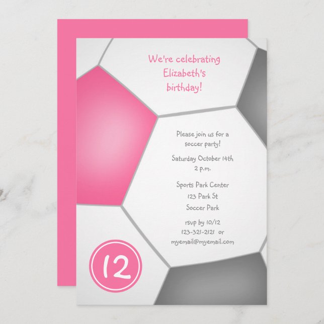 Convite cinzas cor-de-rosa desportiva festa de aniversário (Frente/Verso)