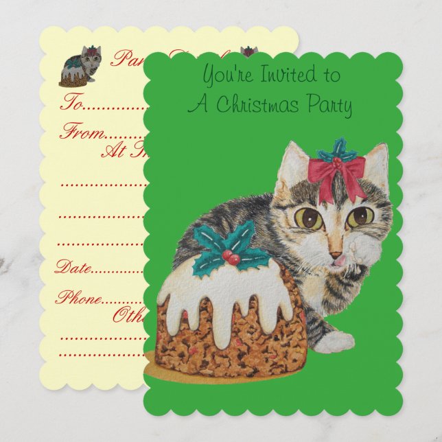 Convite cinzas de gatinhos fofos lendo natal (Frente/Verso)