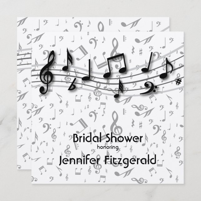 Convite Cinzas de prata e Chá de panela de notas de música (Frente/Verso)