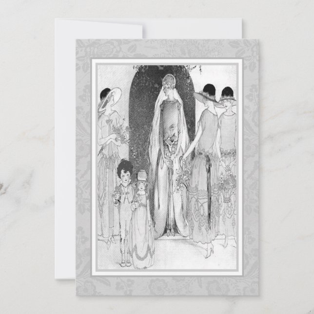 Convite Cinzas e branco nupciais do chá do partido do 1920 (Frente)