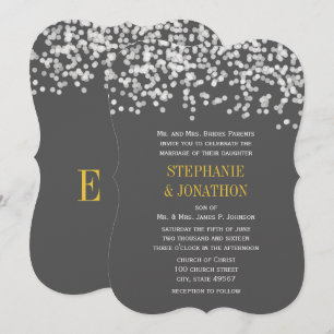 Convite Cinzas e Casamento Amarelo-romântico à Noite