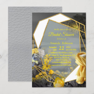 Convite Cinzas e tulipas amarelas, margaridas com um pôr 