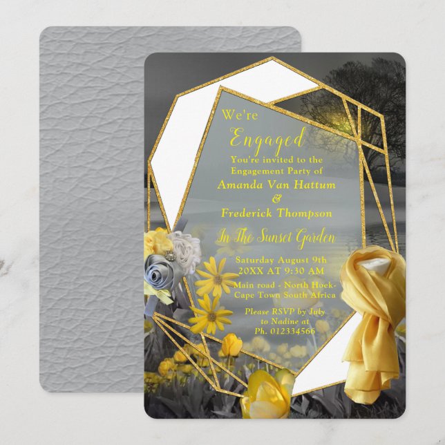 Convite Cinzas e tulipas amarelas, margaridas com um pôr d (Frente/Verso)