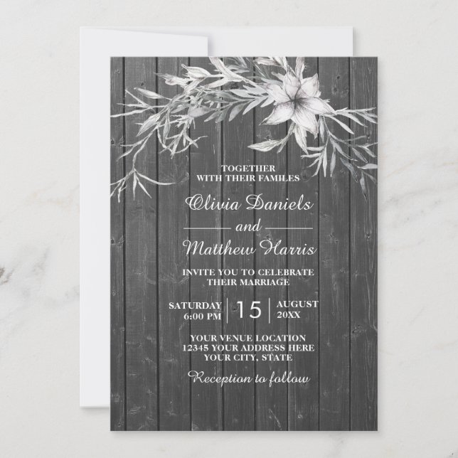 Convite cinzas elegantes. Casca de madeira (Frente)