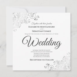 Convite Cinzas Elegantes de Prata e Casamento Quadrado Bra