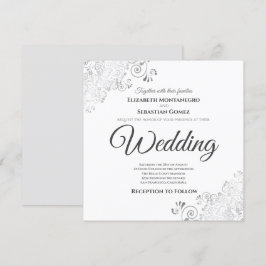 Convite Cinzas Elegantes de Prata e Casamento Quadrado Bra