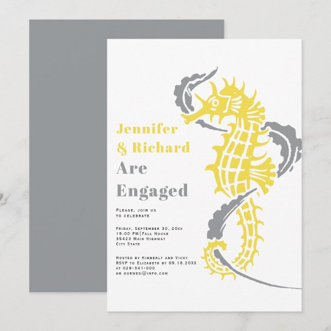 Convite Cinzas finas e festa de noivado amarela (Frente/Verso)