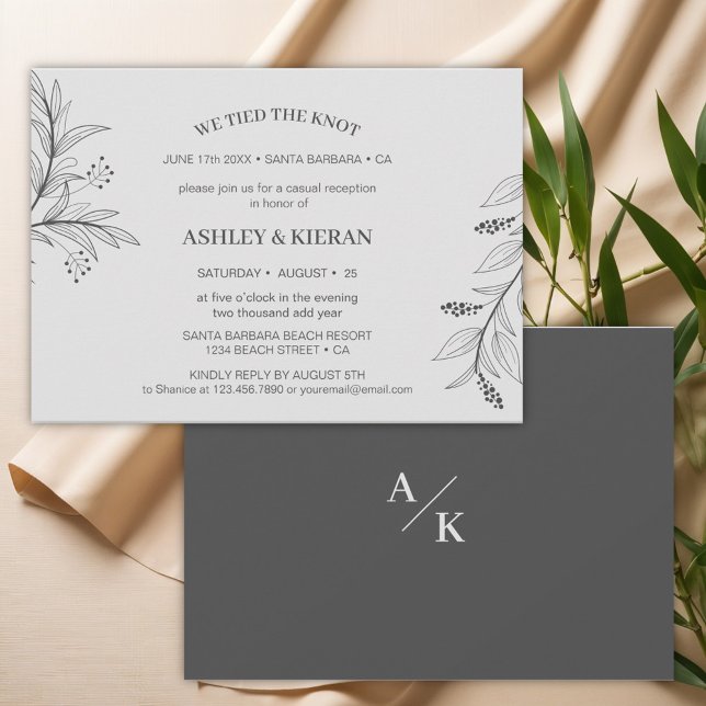 Convite Cinzas Florais Elegantes Nós ligamos a recepção do (Criador carregado)