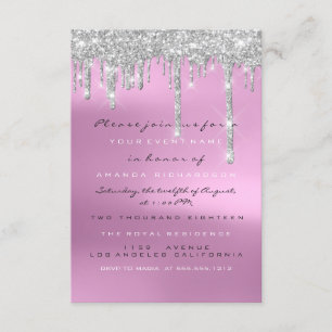 Convite Cinzas Glitter Drips Silver Pink Bridal Sweet 16º