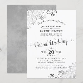 Convite Cinzas Lacy Silver e Casamento Virtual Elegante Br