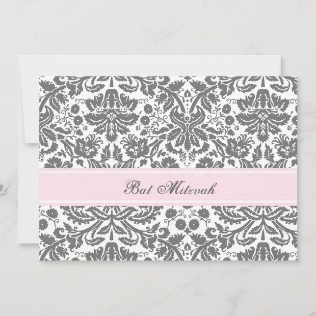 Convite Cinzas rosa - Chamadas de Bat Mitzvah (Frente)