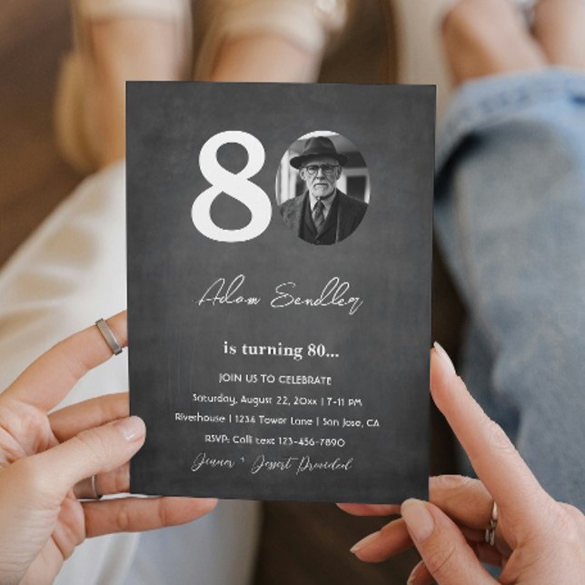 Convite Cinzas simples e elegantes de Festa de aniversário (Criador carregado)