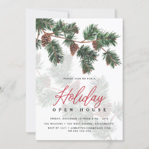 Convite Cinzento De Inverno E Cones  Holiday Open House