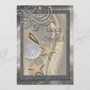 Convite cinzento do casamento de praia do Seashell