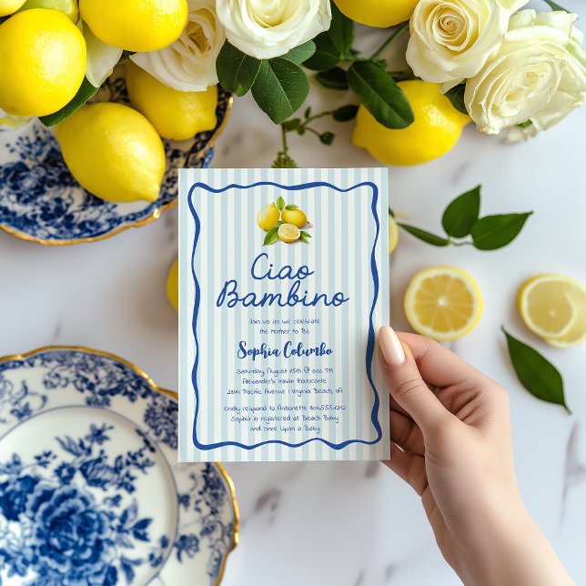 Convite Cio Bambino Whimsical Italiana Lemons Chá de frald (Cio Bambino Whimsical Lemon Baby Shower Invitation )