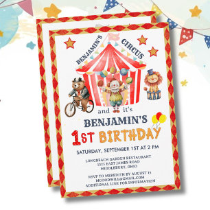Convite Circo Big Top Carnaval Menino Aniversário de 1 ano