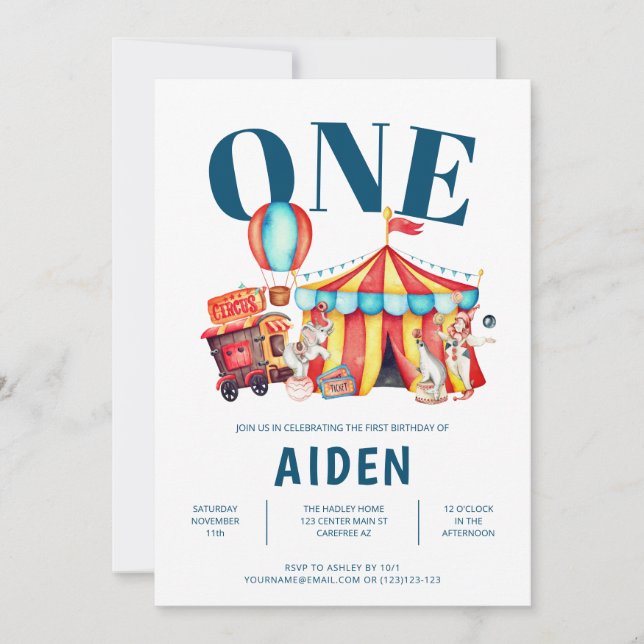 Convite Circo de Carnaval Grande Um primeiro aniversario (Frente)