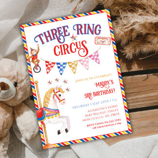 Convite Circo de Três Arcos Animais Fofos Aniversário de 3