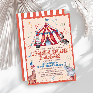 Convite Circo de Três Arenas Animais de Carnaval Aniversár