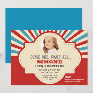 Convite Circo Vermelho Azul Era o 10º Aniversário