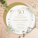 Convite Circular Greenery do 50º Aniversário<br><div class="desc">Apresentando delicado verde-jardim de aquarela,  este convite chic,  único,  circular de aniversário de casamento pode ser personalizado com seus detalhes especiais de celebração de 50 anos,  com um fundo de ouro no verso. Projetado por Thisnotme©</div>