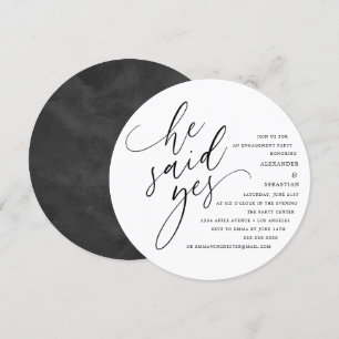 Convite Circular White Script Ele Disse Sim Festa de noiva