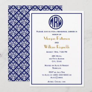 Convite Círculo branco do Marinho Monograma Fonte DIY BG