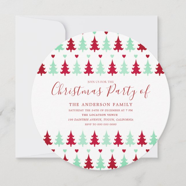 Convite Círculo da Festa de Natal com Padrão Verde e Verme (Frente)