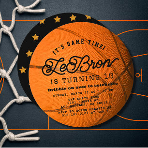 Convite Círculo de Aniversário de Menino Forma de Basquete